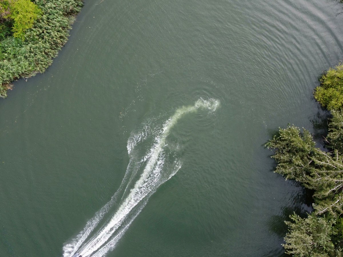 Realms Drift 340 carving through open water