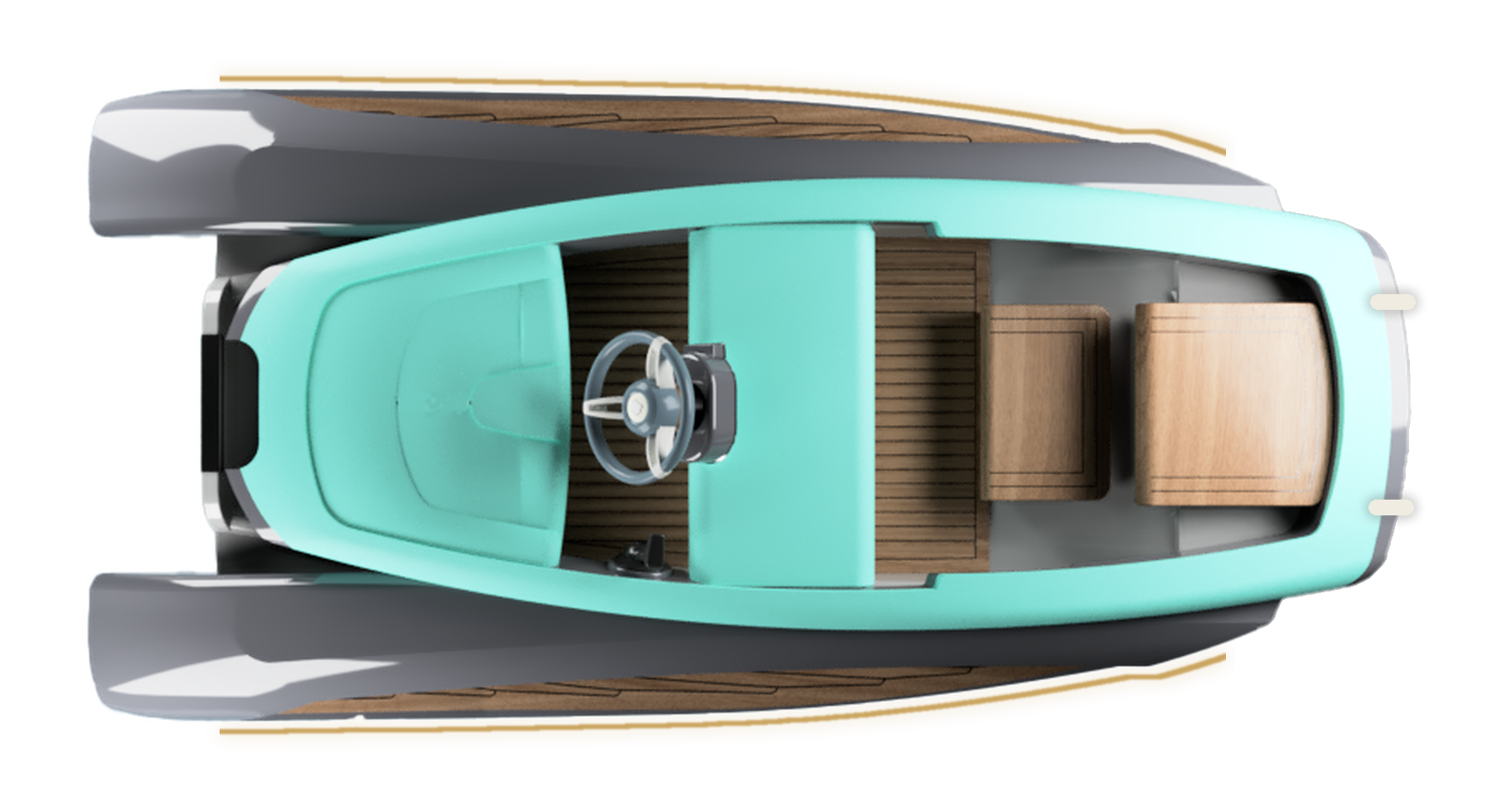 Illustration of the removable side covers and the two bow bumpers on the Drift 340