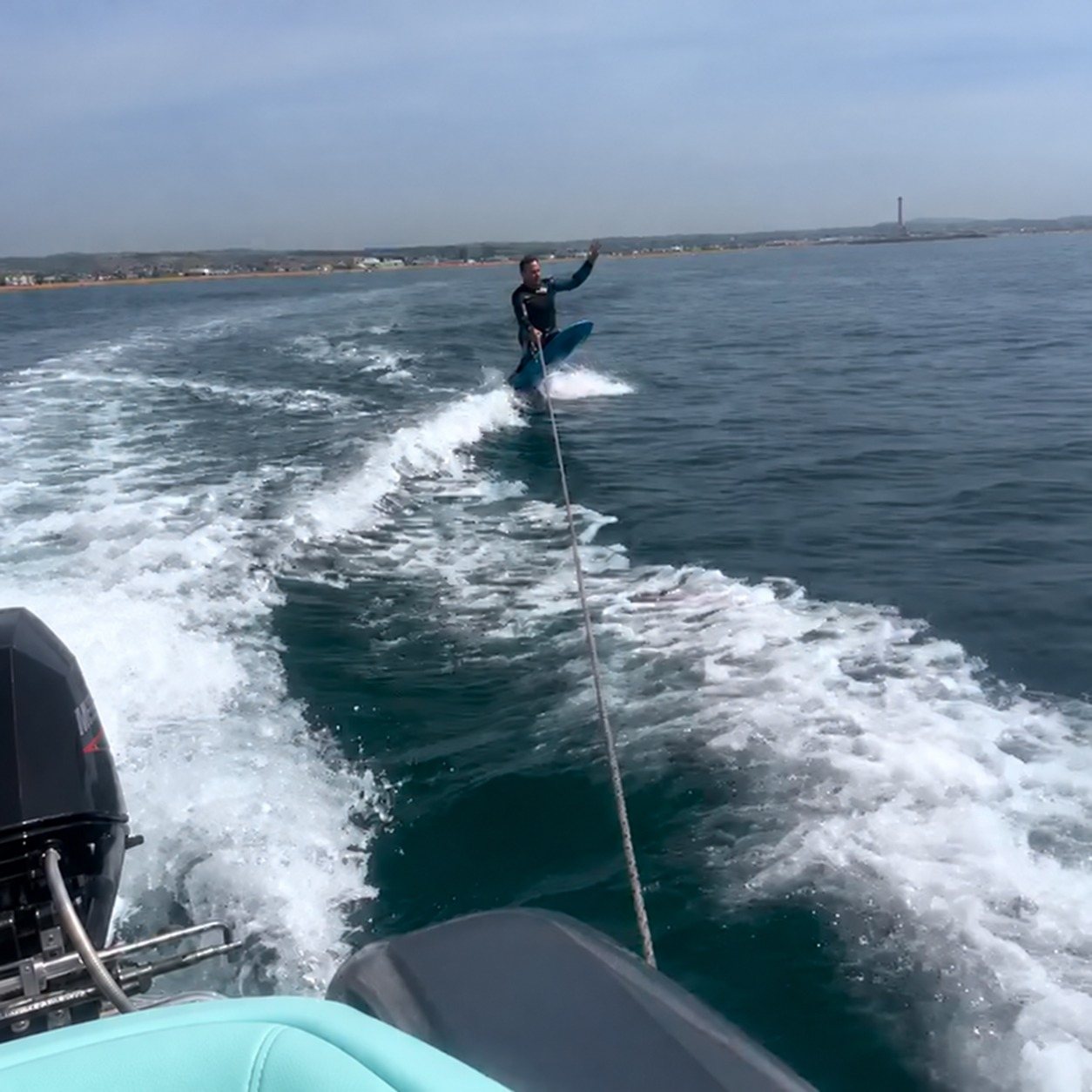 Towing a wakeboarder behind the Drift 340